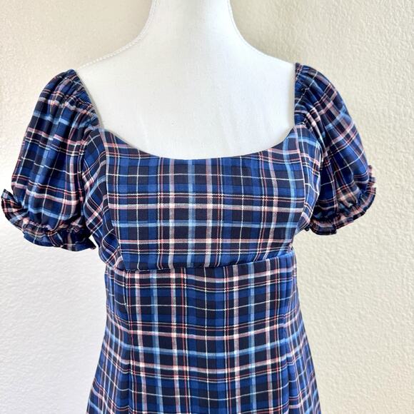 Altar'd State Britton Navy Blue Pink Puff Sleeve Plaid Summer Dress Wmn Sz Small - Picture 4 of 14